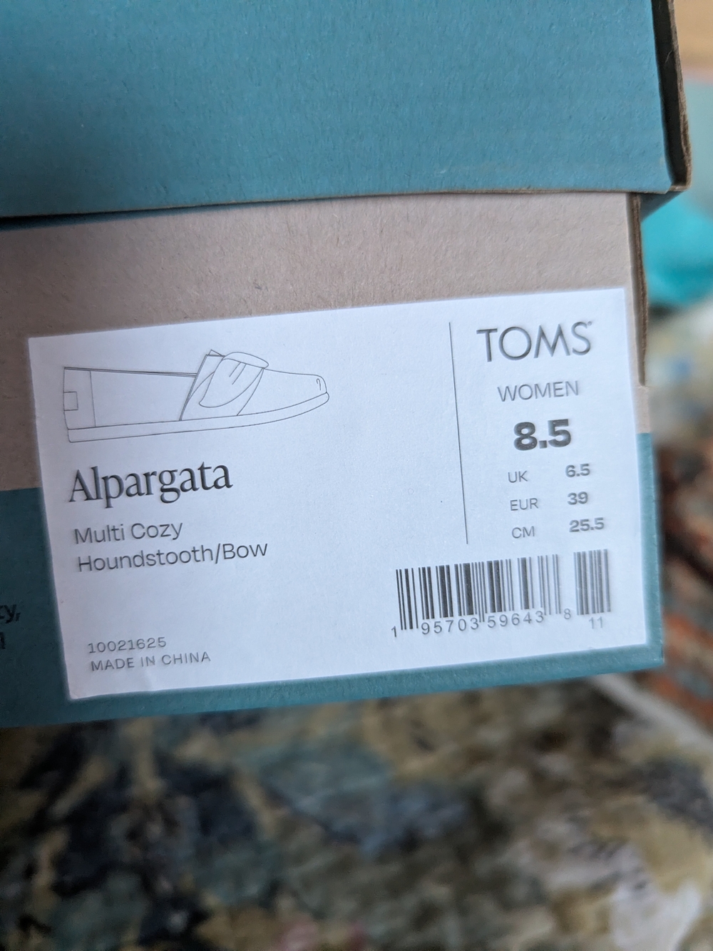 TOMS Women Alpargata Multi Cozy Houndstooth/Bow - 8.5 - Multi